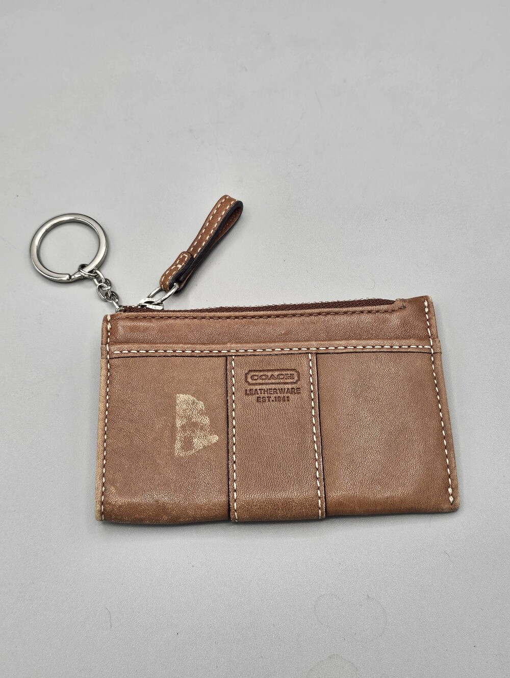 Vintage Y2k Coach‎ Coin Key Wallet Leather Holder Tan Storage Bag Keychain Flaw